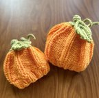 作品【小さめ新生児~キッズサイズまで】かぼちゃニット帽 ハロウィンニット帽 お野菜 帽子