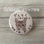 作品喘息　ぜんそく　缶バッジ　ねこ　涙目　44mm クリップ付き