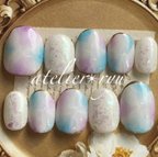 作品〜紫陽花カラーのふんわりネイル〜ネイルチップ✴︎紫陽花 あじさい アジサイ ニュアンスネイル フラワーアート オーロラネイル タイダイアート