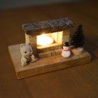 作品キャンドルライトのミニミニ石積み暖炉＋栃の木飾り台２