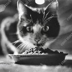 作品ごはんを食べる猫の昔の写真イメージ、レトロ、モノクロ、アート、古びた写真　conistock_91110_10