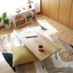 作品ホワイトオーク無垢材の折りたたみテーブル：横幅90cm×奥行45cm×高さ28.5cm