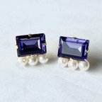 作品スワロフスキーのスクエアビジューピアス　Amethyst