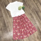 作品アンティークな薔薇 と イチゴ の かわいい ギンガムチェック ギャザースカート 