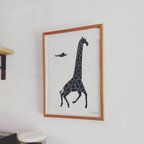 作品モノクロポスター（送料無料）　Giraffe & Bird　キリンとトリ