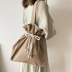 作品巾着トートバッグ  mocha beige