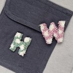 作品［くすみカラー］モコモコ刺繍＊ドット＊イニシャルワッペン