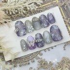 作品サイズオーダー♡ ニュアンスフラワー×ミラーネイルチップ　パープル　size order nail tip