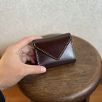 作品ミニ　財布　レザー　革　焦茶　橙　手のひらサイズ