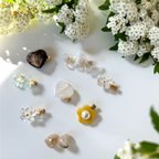 作品【flower  perl clip marble yellow】花 ヘアクリップ ヘアアクセサリー アクセサリー ピンク キッズアクセ ビーズ キラキラ 夏