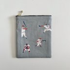 作品12㎝ファスナーポーチ(縦長)/baseball:gray