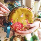 作品100%手縫い台湾花柄x絹織物丸くて可愛いショルダーバッグ(一点作品/送料無料)
