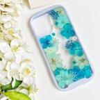 作品紫陽花 iFace風押し花スマホケース*全機種対応*ストラップホルダ一*手帳型*iPhone14 iPhone14Pro iPhone14plus iPhone13 iPhone13mini