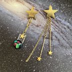 作品流星と銀河★宇宙ガラスピアスⅢ　星型ヘマタイト