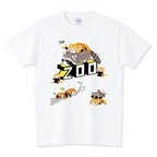 作品ごきげんレッサーパンダと太りすぎアライグマ ZOO斜めロゴ 0627 Tシャツ おまけでタヌキノコ添え 半袖 白限定