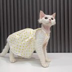 作品猫服 ペット服 ネコ 黄色の心柄猫プリンセスワンピース 姫スカート エレガンス 春 夏 綺麗な猫ワンピース スフィンクス