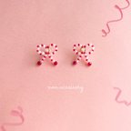 作品〻ビーズアクセサリー♡ビーズのミニリボンピアス(red ×pink)〻