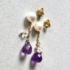 作品淡水パール×アメジストドロップ✨２way  ピアス