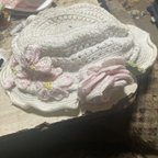 作品レース編み桜帽子