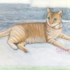 作品Tabby Cat in the shades 真作　アクリル絵画作品　アート