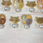 作品Springくすみパープル×ゴールドキャット＆コットンパール⭐︎2wayピアス・イヤリング⭐︎ボタン・春