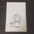 作品紙刺繍おかっぱちゃんと猫さんポストカード