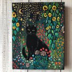 作品「クリムトの庭の黒猫」F0サイズ アート作品 原画 猫 徳島洋子作品  アクリル画