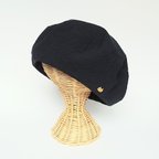 作品【特集掲載】ゴールド猫ベレー帽　黒コットンリネン　帽子　日差し　紫外線対策