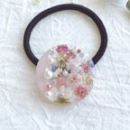 作品🤍レジンヘアゴム  バイカラー　春　キラキラ　ピンク　桜　ホワイト　オーロラ