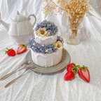 作品ブルーグレー紫陽花のデコレーションドリップクレイケーキ