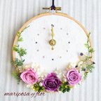 作品 ❋花時計❋刺繍枠の掛時計　上品なパープル