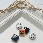 作品🎃ハロウィン　美濃焼　陶器　ガラス　小ぶり　イヤリング　ピアス　かわいい　秋　パーティー　水玉　かぼちゃ　ドット👻