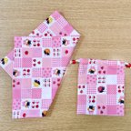 作品【小学生】40cm×60cmランチョンマット&巾着セット（黒猫×ピンク）