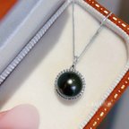 作品【高級】タヒチ黒蝶真珠　ダイヤモンド付きペンダントk18