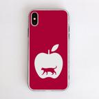 作品ネコ🐈 アップル🍎 レッドｘホワイト ver1 強化ガラス スマホケース iPhone15 も対応！