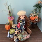 作品 リカちゃん着物 浴衣 【紺青蕐輪 ×真紅帯+ベレー帽】リカちゃん服