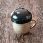 作品きのこカップ 小(ネイビー・白ドット) 小石原焼 ヤママル窯　