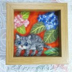 作品額縁にゃんこ 仔猫と紫陽花