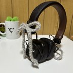 作品ヘッドフォンアクセサリー　AirPods maxカバー　毛糸　リボン