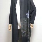作品着物リメイク✿桐と波文様がはいった黒地の夏着物からのロングジャケット