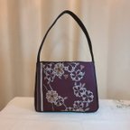 作品和風桜柄かラフル刺繍シルク着物帯のハンドバッグ、トートバッグ