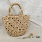 作品＊再販⑩＊ 手編み 麻紐バッグ 麻バッグ リネンバッグ 麻紐 麻ひも かごバッグ カゴバック 手編みバッグ 母の日 再販