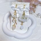 作品【4/21 20時～販売】ふんわり淡い雪いちごのティータイム🫧🫖🍓(イヤリング・ピアス可)