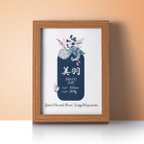 作品オリジナルベビーポスター（命名書）　フラワーサックスブルー②【漢字】／誕生日・1歳・出産祝い