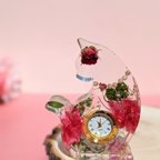 作品カーネーション、薔薇の　猫時計（薔薇の香りつき）　母の日　などに