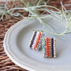 作品オートクチュール刺繍のピアス Rectangle-01／ Ethnic ※イヤリングに変更可