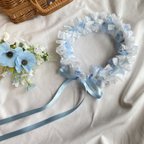 作品＊ white × light blue ＊ リボンクラウン 花かんむり ベビークラウン 40cm 45cm 50cm