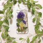 作品パンジーのブーケ   押し花レジンiPhoneケース