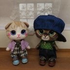 作品【raku55様専用ページ】キジトラ猫ちゃん＆ミルクティー色スコティッシュ猫くん 羊毛フェルト