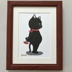 作品【アート】　かわいい猫の絵　秘め事　きのこと黒猫